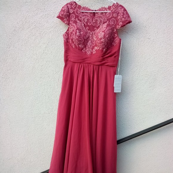 JJs House Dresses & Skirts - JJs House Cinnamon Rose A-Line Scoop Illusion Chiffon Lace